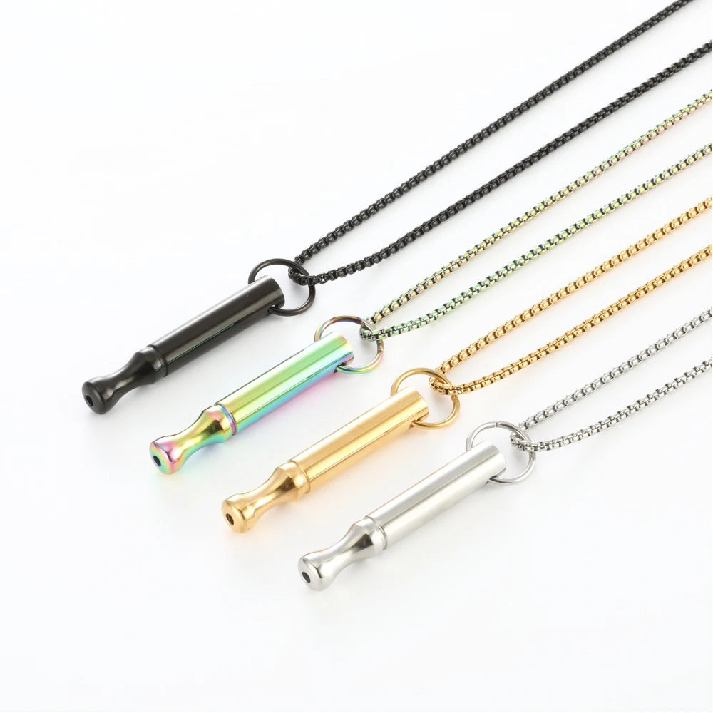 Breathwork Meditation Necklace Anti-Smoking Stainless Steel Whistle